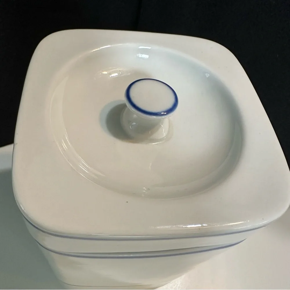 Vintage Viana do Castelo Blue Striped Small Canister-8” Tall —Williams Sonoma